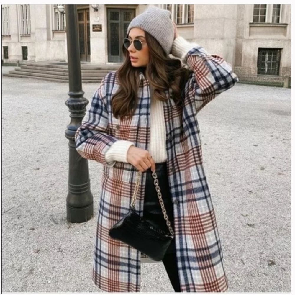 Zara long plaid overshirt jacket bloggers favorite size small